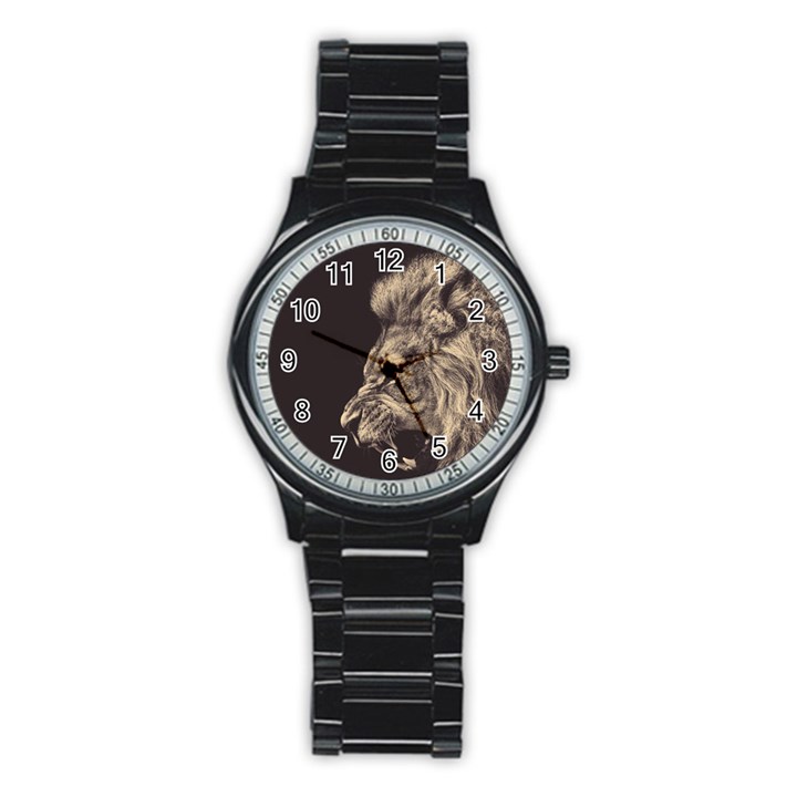 Angry Male Lion Stainless Steel Round Watch