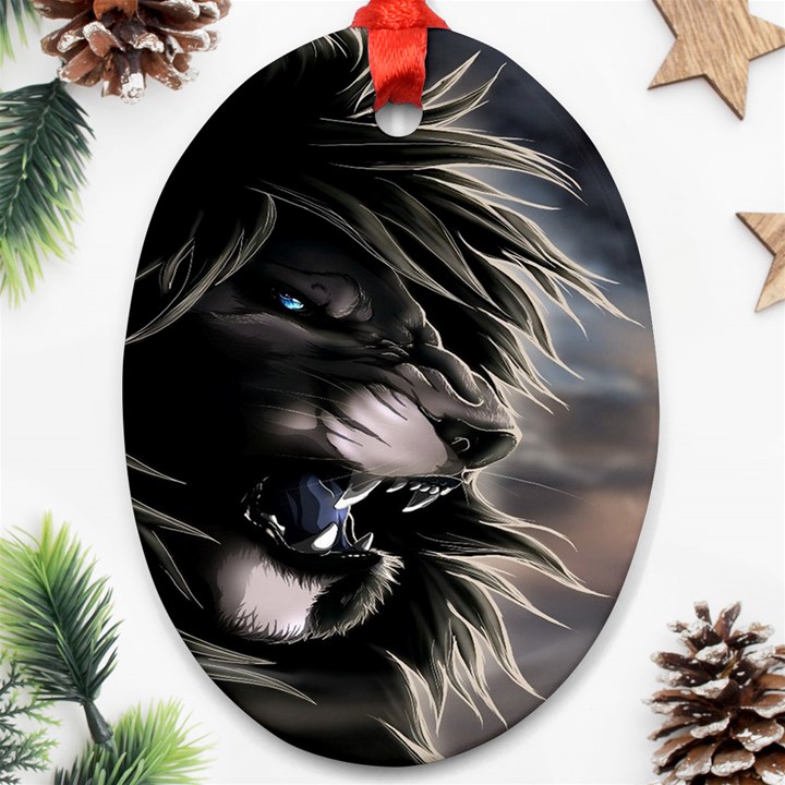 Angry Lion Digital Art Hd Ornament (Oval)