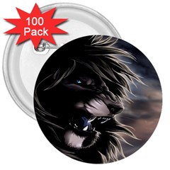 Angry Lion Digital Art Hd 3  Buttons (100 Pack)  by Sudhe