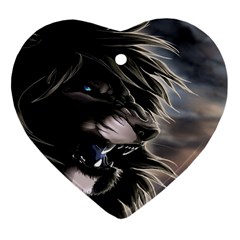 Angry Lion Digital Art Hd Heart Ornament (two Sides) by Sudhe