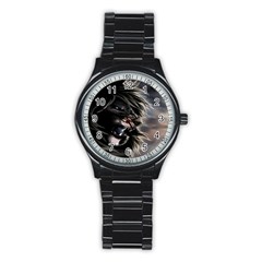 Angry Lion Digital Art Hd Stainless Steel Round Watch by Sudhe