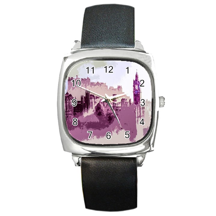 Abstract Painting Edinburgh Capital Of Scotland Square Metal Watch