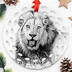 Lion Wildlife Art And Illustration Pencil Ornament (round Filigree) by Sudhe