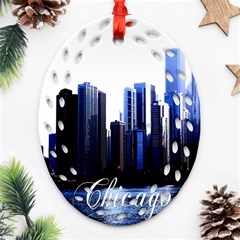 Abstract Of Downtown Chicago Effects Oval Filigree Ornament (two Sides) by Sudhe