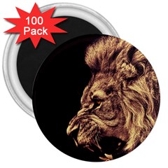 Angry Male Lion Gold 3  Magnets (100 Pack) by Sudhe