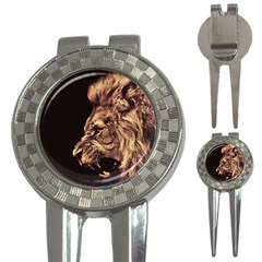 Angry Male Lion Gold 3-in-1 Golf Divots by Sudhe