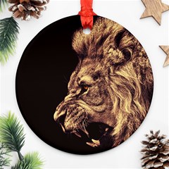 Angry Male Lion Gold Round Ornament (two Sides) by Sudhe