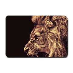 Angry Male Lion Gold Small Doormat  by Sudhe