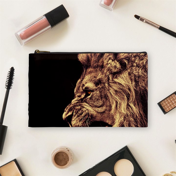 Angry Male Lion Gold Cosmetic Bag (Medium)