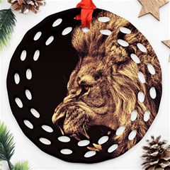 Angry Male Lion Gold Ornament (round Filigree) by Sudhe