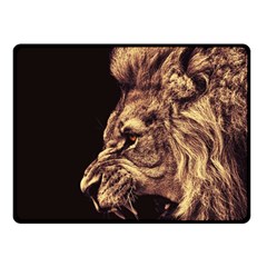 Angry Male Lion Gold Double Sided Fleece Blanket (small)  by Sudhe