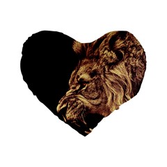 Angry Male Lion Gold Standard 16  Premium Flano Heart Shape Cushions by Sudhe