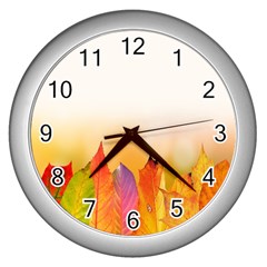 Autumn Leaves Colorful Fall Foliage Wall Clock (silver) by Sudhe