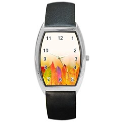 Autumn Leaves Colorful Fall Foliage Barrel Style Metal Watch by Sudhe