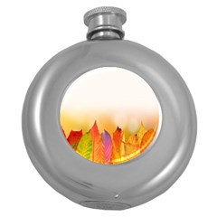 Autumn Leaves Colorful Fall Foliage Round Hip Flask (5 Oz) by Sudhe