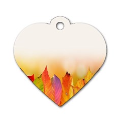 Autumn Leaves Colorful Fall Foliage Dog Tag Heart (one Side) by Sudhe