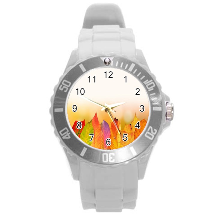 Autumn Leaves Colorful Fall Foliage Round Plastic Sport Watch (L)