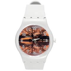 Aurora Sunset Sun Landscape Round Plastic Sport Watch (m) by Sudhe