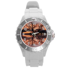 Aurora Sunset Sun Landscape Round Plastic Sport Watch (l) by Sudhe