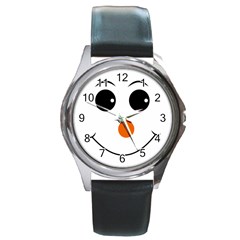 Happy Face With Orange Nose Vector File Round Metal Watch by Sudhe