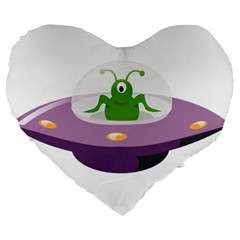 Ufo Large 19  Premium Flano Heart Shape Cushions by Sudhe