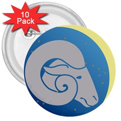 Ram Zodiac Sign Zodiac Moon Star 3  Buttons (10 Pack)  by Sudhe