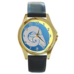 Ram Zodiac Sign Zodiac Moon Star Round Gold Metal Watch by Sudhe