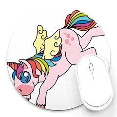 Unicorn Arociris Raimbow Magic Round Mousepads by Sudhe