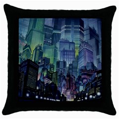 City Night Landmark Throw Pillow Case (black) by Sudhe