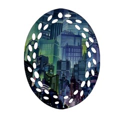 City Night Landmark Oval Filigree Ornament (two Sides) by Sudhe