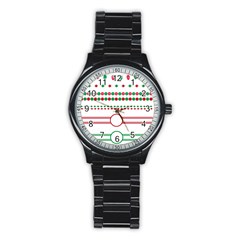 Christmas Borders Frames Holiday Stainless Steel Round Watch by Sudhe