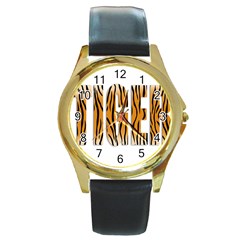 Tiger Bstract Animal Art Pattern Skin Round Gold Metal Watch by Sudhe