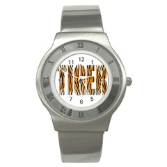 Tiger Bstract Animal Art Pattern Skin Stainless Steel Watch by Sudhe