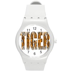 Tiger Bstract Animal Art Pattern Skin Round Plastic Sport Watch (m) by Sudhe