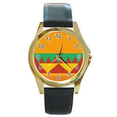 Burger Bread Food Cheese Vegetable Round Gold Metal Watch by Sudhe