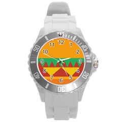 Burger Bread Food Cheese Vegetable Round Plastic Sport Watch (l) by Sudhe