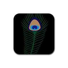 Peacock Feather Rubber Coaster (square)  by Sudhe