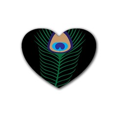 Peacock Feather Rubber Coaster (heart)  by Sudhe