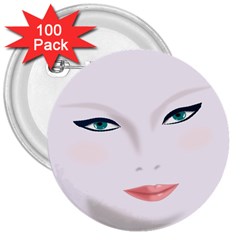 Face Beauty Woman Young Skin 3  Buttons (100 Pack)  by Sudhe