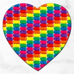 Rainbow 3d Cubes Red Orange Jigsaw Puzzle (heart) by Sudhe