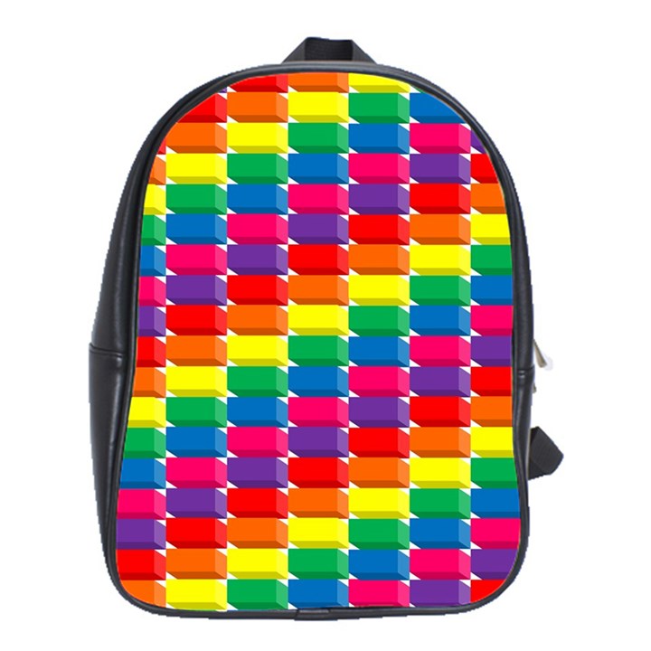 Rainbow 3d Cubes Red Orange School Bag (XL)