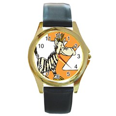 Zebra Animal Alphabet Z Wild Round Gold Metal Watch by Sudhe