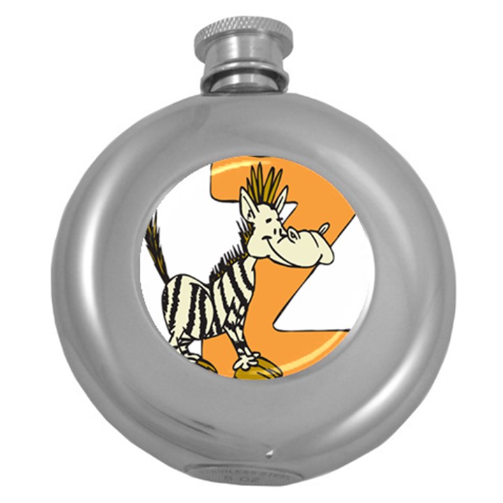 Zebra Animal Alphabet Z Wild Round Hip Flask (5 oz)