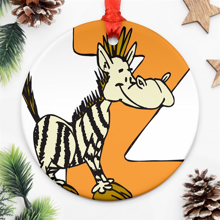 Zebra Animal Alphabet Z Wild Round Ornament (Two Sides)