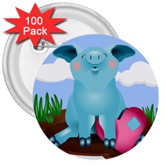 Pig Animal Love 3  Buttons (100 Pack) 