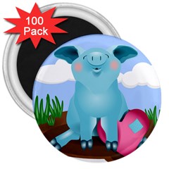 Pig Animal Love 3  Magnets (100 Pack) by Sudhe