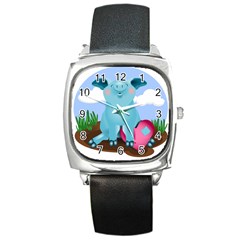 Pig Animal Love Square Metal Watch