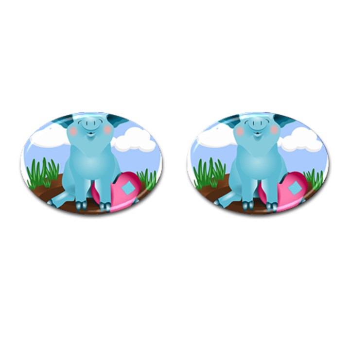 Pig Animal Love Cufflinks (Oval)