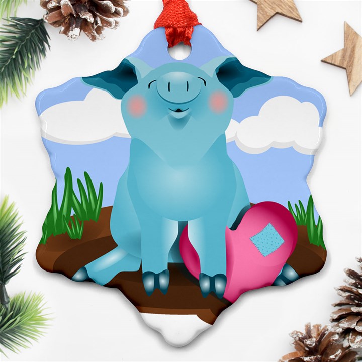 Pig Animal Love Snowflake Ornament (Two Sides)