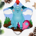 Pig Animal Love Snowflake Ornament (Two Sides) Back